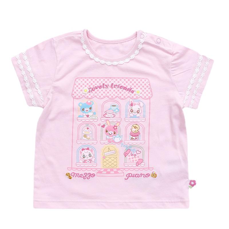 Kids Girl Cartoon Print Embroidered Short T-shirt-TB00924-Veeddydropshipping
