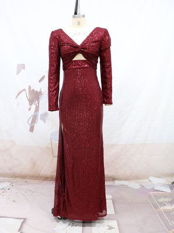 Diamond Long Dress Sequins Shinning Wedding-WF01408-Veeddydropshipping