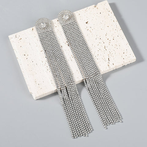 Trend Sparkling Rhinestone Tassel Claw Chain Women  Earrings Dinner Party -JW01430-Veeddydropshipping