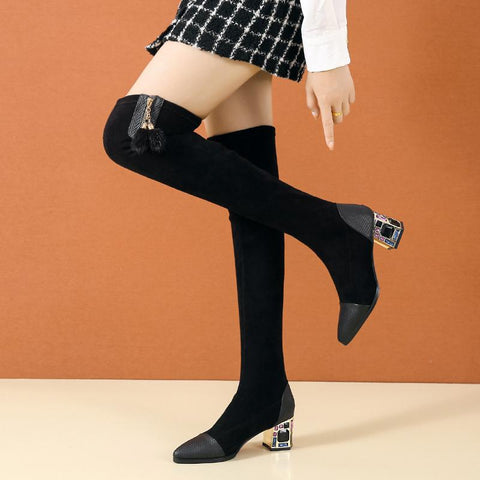 Stretch Fabric Rhinestone High-heeled Boots Winter Sexy-BS00924-Veeddydropshipping