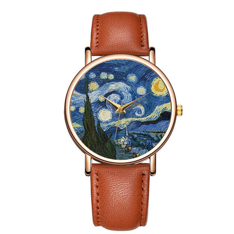 Van Gogh's Starry Sky  Watches Leather Strap Quartz Clock Couple Gift -JW01077-Veeddydropshipping