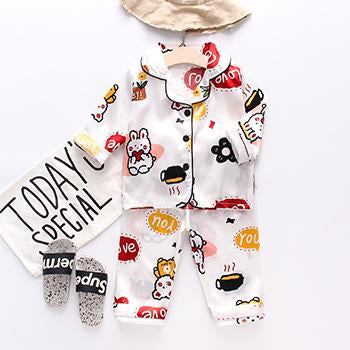Toddler Girls Silk Satin Pajamas Sets Cartoon Kids Boys Pyjamas Baby-TB01081-Veeddydropshipping