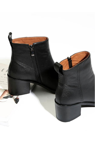 Thick-heeled  boots women leather single boots square toe short-BS01034-Veeddydropshipping