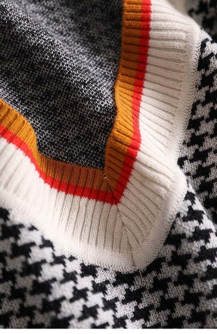 V-neck Houndstooth Casual Fashion Sweater-WF00094-Veeddydropshipping