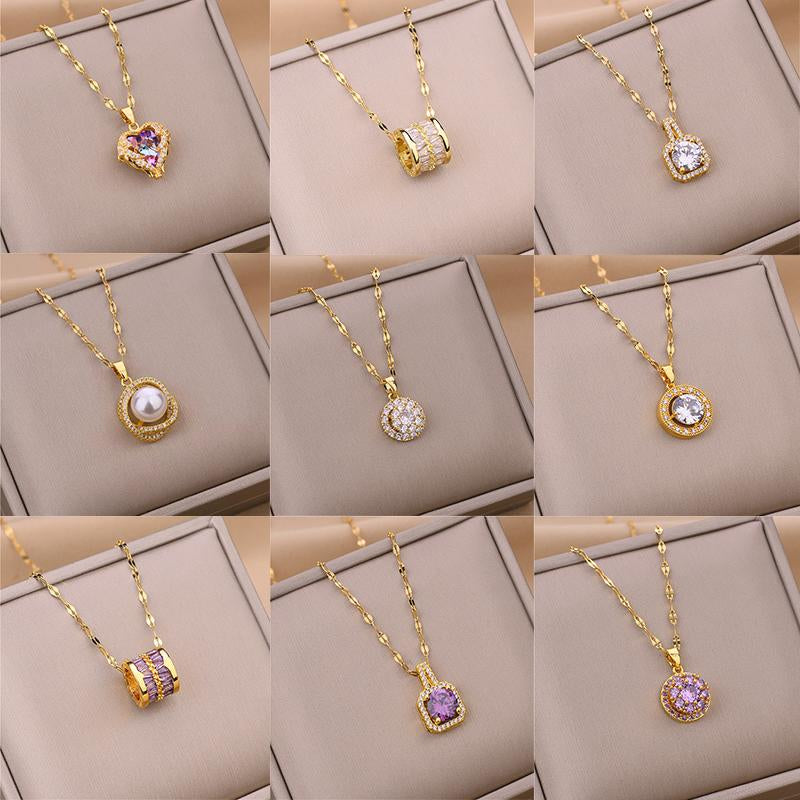 Luxury Zircon Crystal Pendant Clavicle Chain Necklace-JW01220-Veeddydropshipping