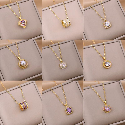 Luxury Zircon Crystal Pendant Clavicle Chain Necklace-JW01220-Veeddydropshipping