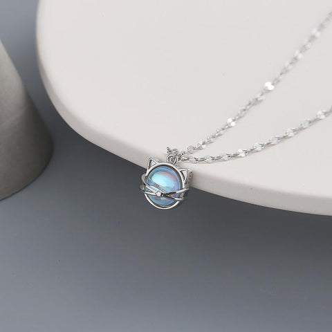 Simple Moonstone Cat Pendant Necklace  Fashion Jewelry-JW01212-Veeddydropshipping