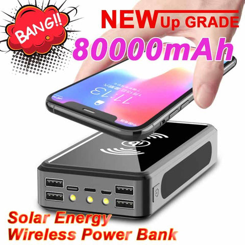 Large Capacity 80000mAh Wireless Solar Power Bank with Super LED Lighting Mobile Power-PA00458-Veeddydropshipping