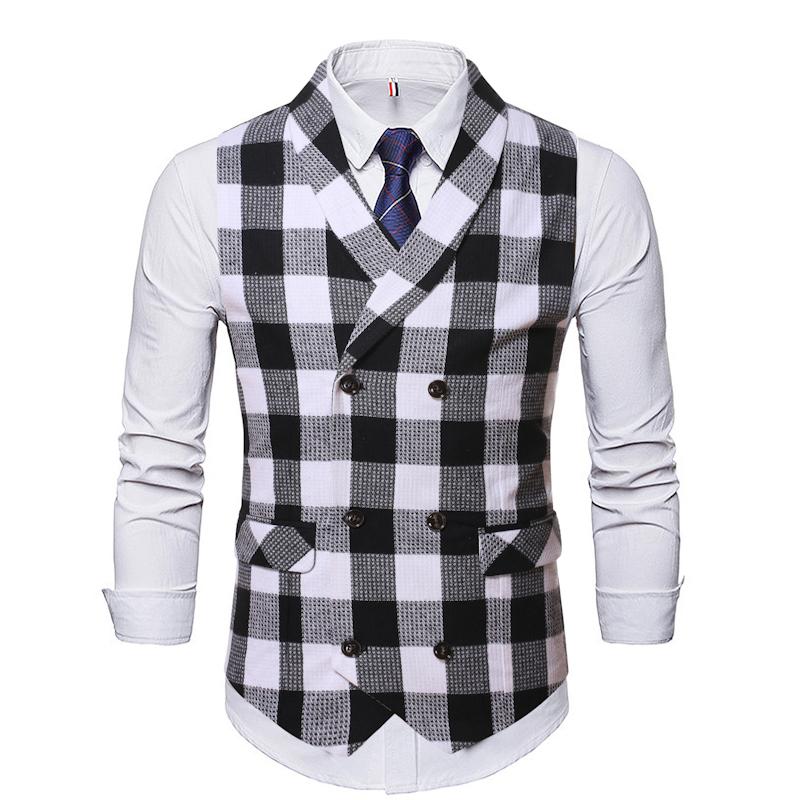 Waistcoat Vest Man Plaid Jacket Slim Fit Gilet Clothing-MF01285-Veeddydropshipping
