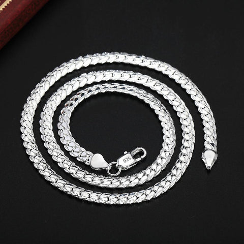 925 Sterling Silver European style retro flat chain necklace bracelets fashion  -JW00189-Veeddydropshipping