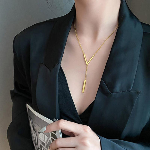 Stainless steel long sexy Clavicle Necklace Ladies -JW01337-Veeddydropshipping