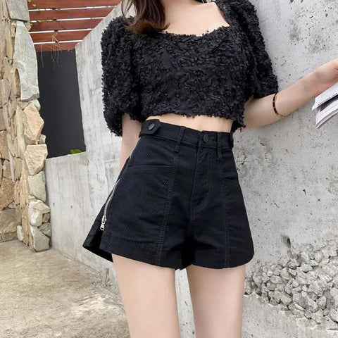 Zipper Shorts Jeans Women Loose High Waist-WF00521-Veeddydropshipping
