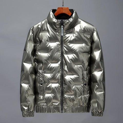 Fashion Black Silver Gold Glossy Thick Winter Hooded-MF01189-Veeddydropshipping