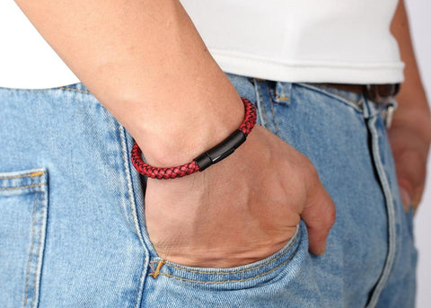New Classic Style Men Leather Bracelet Simple Black Steel Button -JW00243-Veeddydropshipping