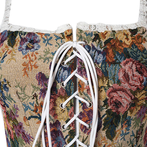 Women’s Tanks Vintage Jacquard Sexy Boat Neck Corset-WF00252-Veeddydropshipping