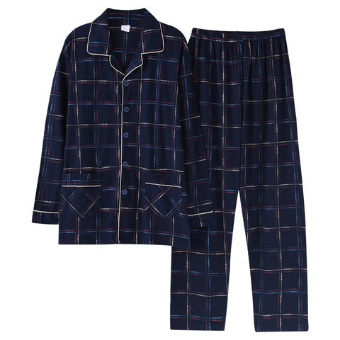 For Men 2PCS Lounge Sleepwear Men Blue Plaid Pijama Hombre Home Clothes-MF01609-Veeddydropshipping