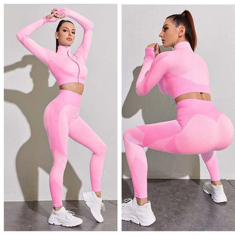 Women Tracksuit Outfits Yoga Set Fitness High Waist Leggings Gym Zipper Running -OS00858-Veeddydropshipping