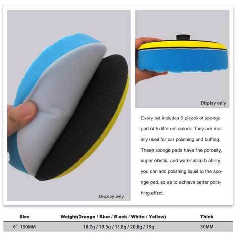 6 Inch 5pcs/Set Sponge Polishing Pad Waxing Buffing Pad Kit-AM00509-Veeddydropshipping