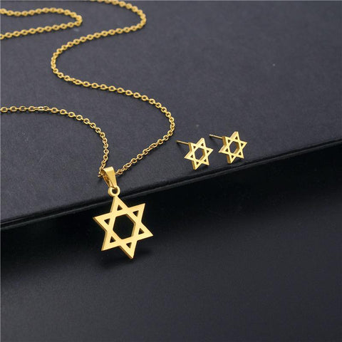 Star of David Necklace Earrings Set Dubai Gold Color Jewelry -JW01329-Veeddydropshipping