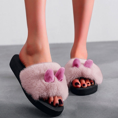 Slippers Women Slip-on Open Toe Flat Warm Winter Slipper-BS01110-Veeddydropshipping