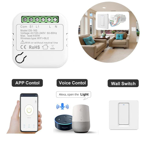 WIFI Light Mini Switch Moudle No Neutral Wire Relay Supports 2 Way-TI01132-Veeddydropshipping