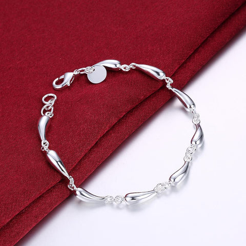 925 Sterling silver water drop chain necklaces earrings bracelets jewelry sets -JW00198-Veeddydropshipping