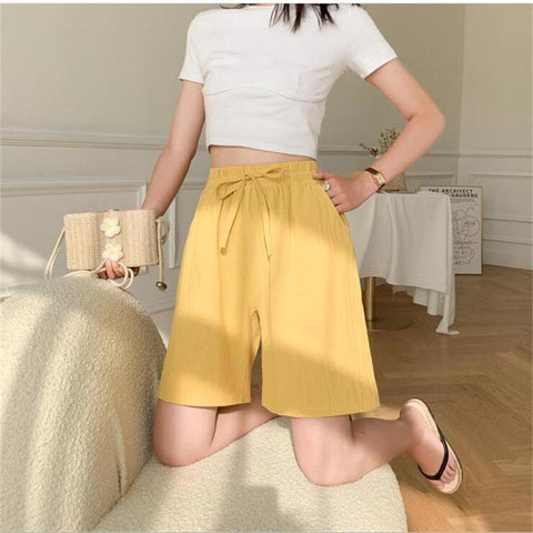 Women Shorts Casual Drawstring Elastic Waist-WF00525-Veeddydropshipping