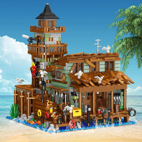 Creative Micro Fisherman Cabin Wharf Wooden House Model Building Blocks-TB01481-Veeddydropshipping