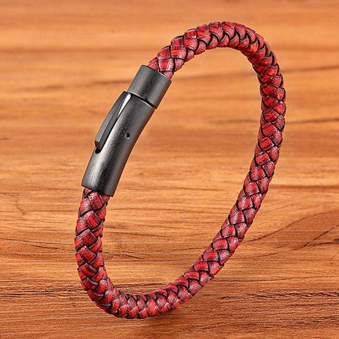 New Classic Style Men Leather Bracelet Simple Black Steel Button -JW00243-Veeddydropshipping