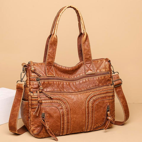 Handbags Pu Leather Soft Tote Bags Large Capacity Brown Shoulder-BS00125-Veeddydropshipping