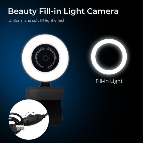 Webcam Auto Focus USB Camera  with Fill Light Round  -CO00076-Veeddydropshipping