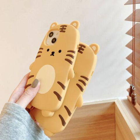 3D Cartoon Cute Tiger Silicone Case for iPhone 13 Pro Max 12 11 XR SE XS 7 8Plus-PA00163-Veeddydropshipping