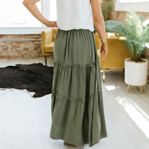 High Waist Long Solid A-Line Skirt Women-WF00372-Veeddydropshipping