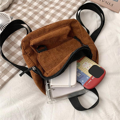 Solid Color Corduroy Small Backpacks Simple Casual Student Bookbags-BS00063-Veeddydropshipping