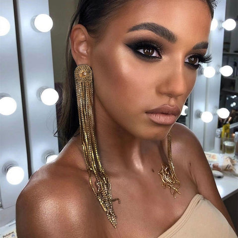 Trend Sparkling Rhinestone Tassel Claw Chain Women  Earrings Dinner Party -JW01430-Veeddydropshipping