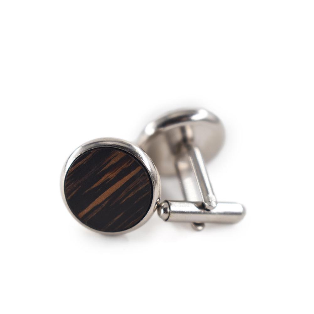 1 Pair Trendy Round Walnut Wood Cufflinks Cuffs Men Shirt -JW01315-Veeddydropshipping