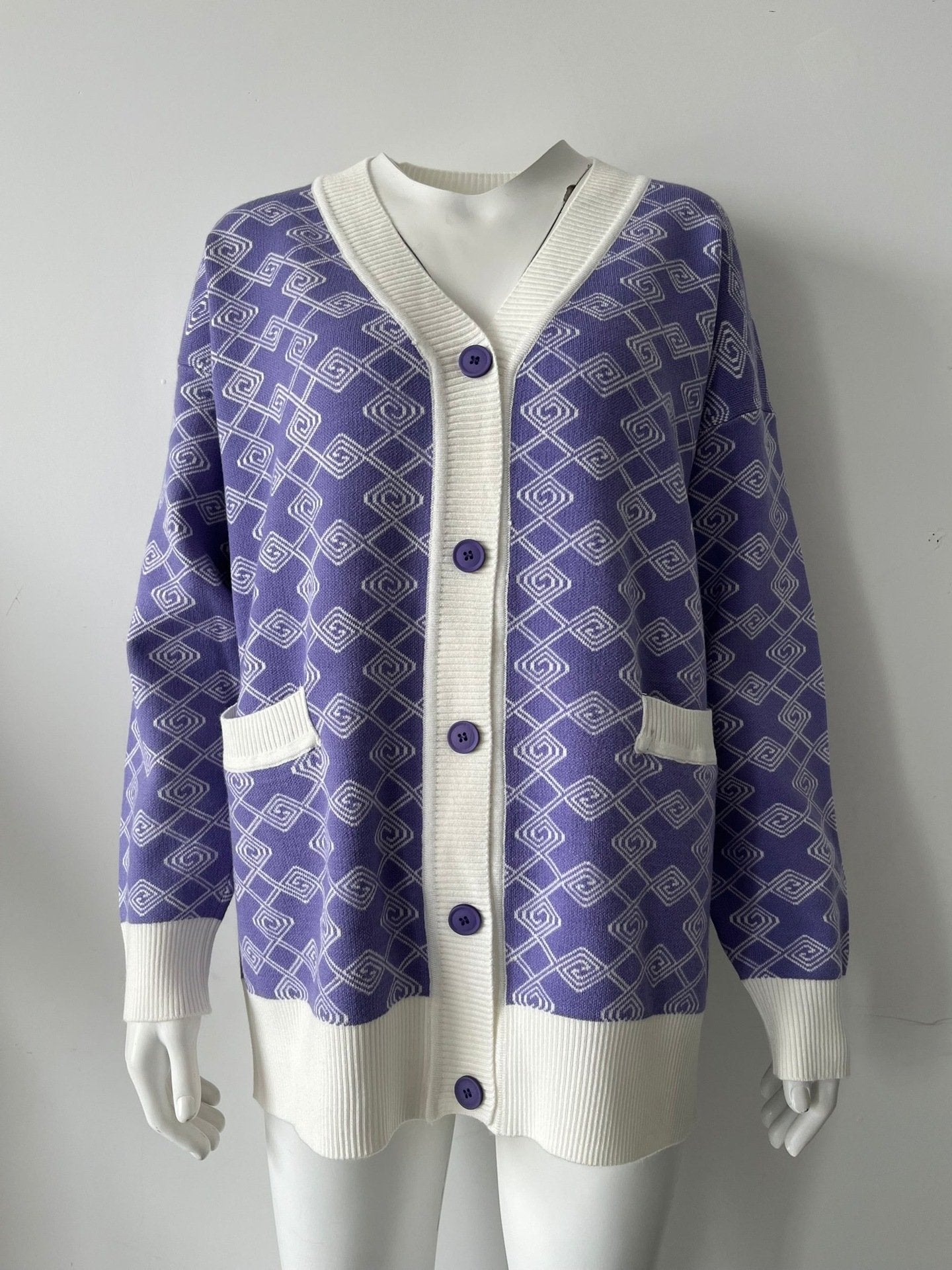 Oversize Cardigan Woman Plaid Loose Long Sleeves Sweaters-Veeddydropshipping