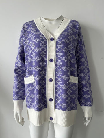 Oversize Cardigan Woman Plaid Loose Long Sleeves Sweaters-Veeddydropshipping