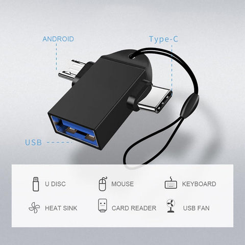 Aluminum Alloy 2 In 1 Android OTG Adapter Mobile Phone Adapter Usb Connector Multi-Function-PA00963-Veeddydropshipping