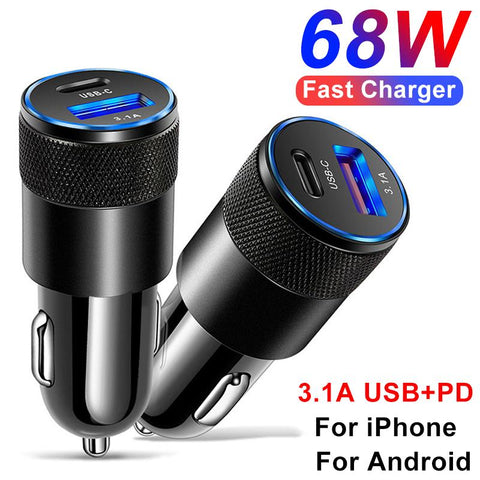 68W USB+PD Car Charger Fast Charging Phone Adapter-PA01134-Veeddydropshipping