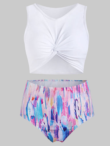 3XL Feather Print Bikini Women Swimwear Push Up Swimsuit High Waist Biquini Scoop -OS00295-Veeddydropshipping