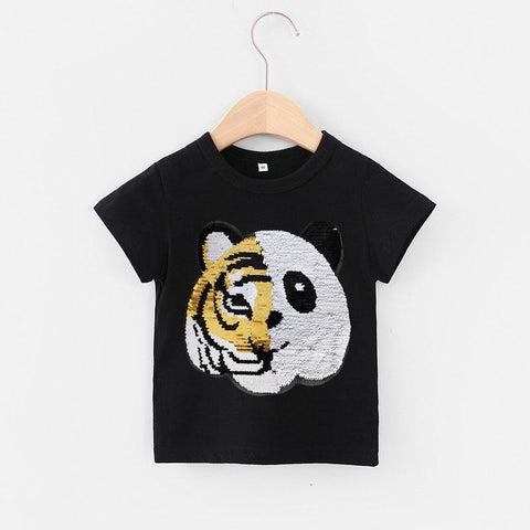Color Change Tiger to Panda Sequin T-shirts for Boys Summer Cotton Fashion-TB01175-Veeddydropshipping