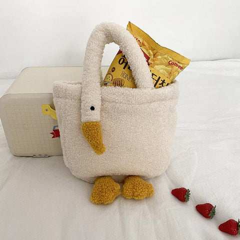 cute lamb plush duck shoulder bag big goose feather Tote bag-TB00076-Veeddydropshipping