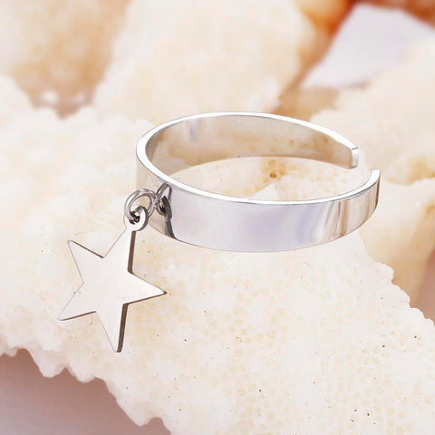 Wholesale Star Pendant Rings  Stainless Steel Classic Open Ring-JW01409-Veeddydropshipping