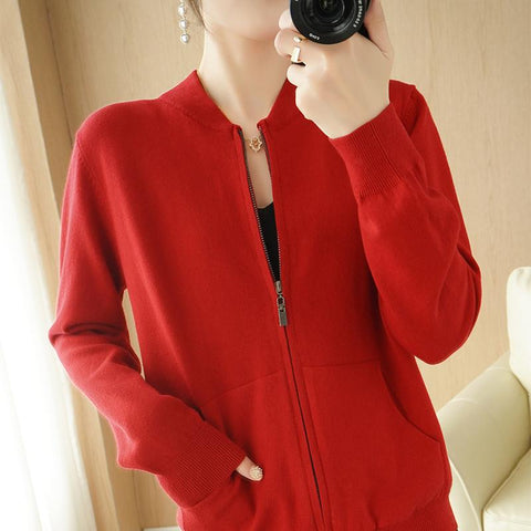 Cashmere Sweater Cardigan Women Collar Loose Knit Jacket-Veeddydropshipping