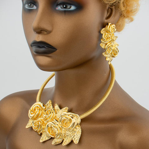 Gold Plated  Large Necklace Weddings Bridal Jewelry Set -JW00304-Veeddydropshipping