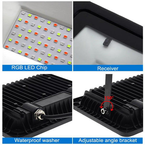 RGB LED Floodlight 100W Flood Light Remote Control Outdoor Wall Washer Lamp-TI00871-Veeddydropshipping