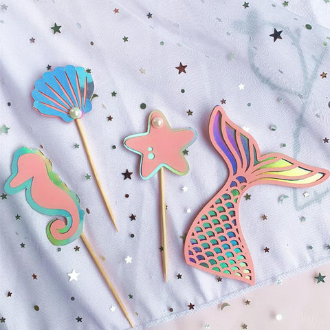 Glitter Mermaid Tail SeahorseStarfish Cake Topper-HA00635-Veeddydropshipping