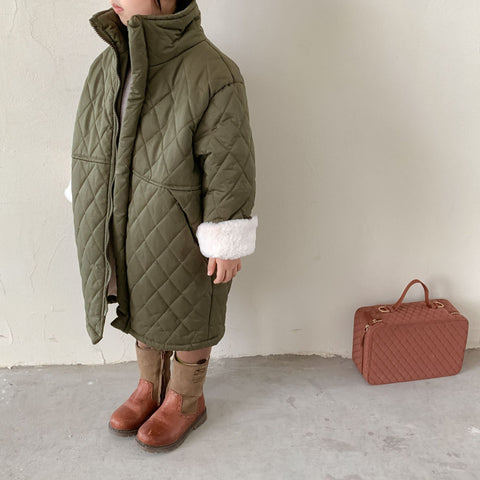 Korean style winter solid color loose long style quilted coats for Boys and girls-TB01193-Veeddydropshipping
