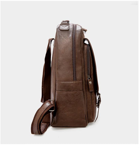 Casual Fashion Bags For Men Retro Zipper PU Leather Backpacks Male-BS00337-Veeddydropshipping